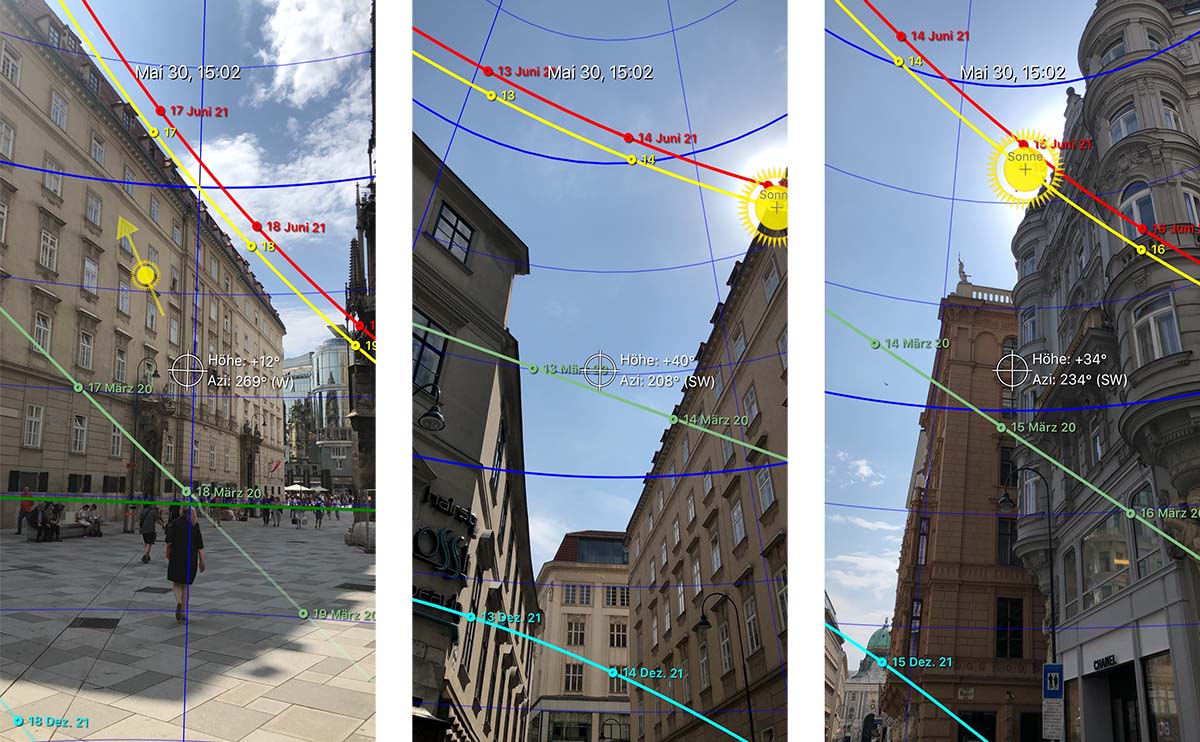 The app Sunseeker can help checking the path of the sun.